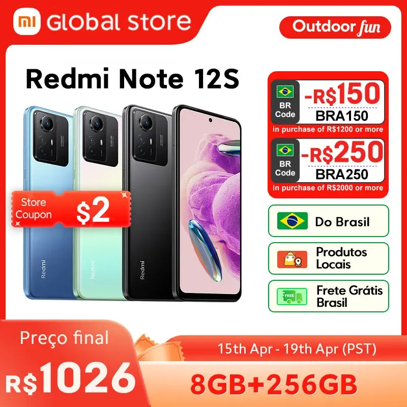 (Dobrasil) Smartphone Xiaomi Redmi Note 12s 256gb 8gb Ram Verso Global